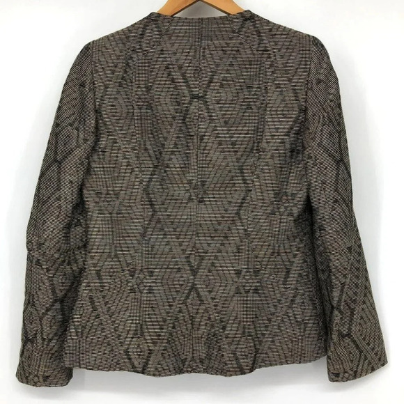 Lafayette 148 Bronze Black Metallic  Geometric print Ikat Jacket Zip Blazer 6 - Picture 2 of 16